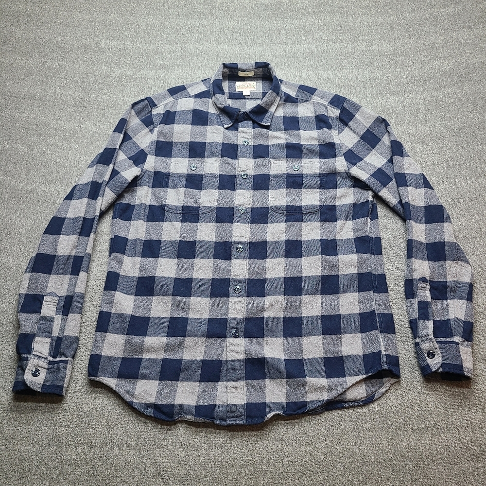 J.Crew Slim Midweight Flannel Shirt Mens Large Blue Plaid Double Brushed